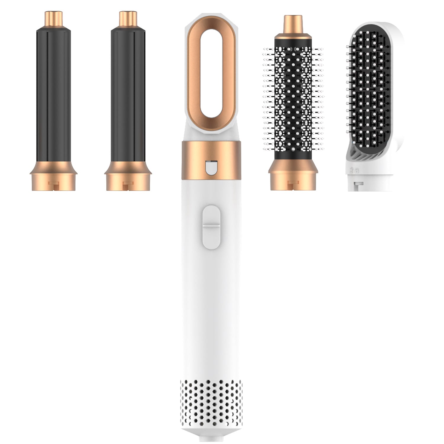 Fresh on the Scene at Buy Center: Hair Dryer Brush, Hot Air Brush, 5 In 1 Blow Dryer Brush For Drying Straightening Curling Volumizing Multi Hair Style, White Gold White Gold