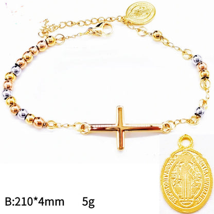 Trending Now at Buy Center: Men's 4mm Stainless Steel Bead Cross Bracelet Three color Bracelet 2Style Stainless Steel