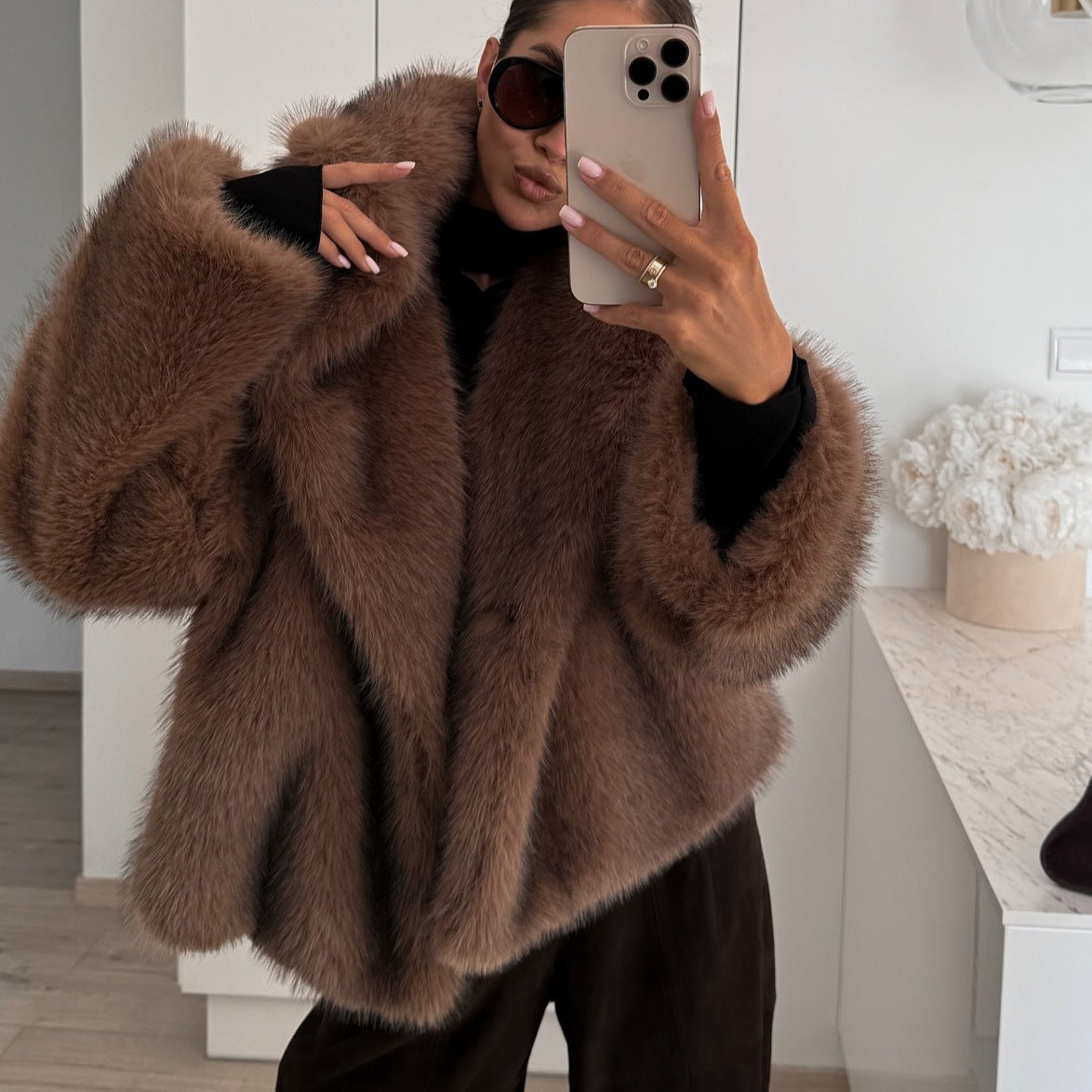 Solid Color Plush Coat Fur Women's Clothing | Women's Clothing-Outerwear & Jackets-Bas | Buy Center