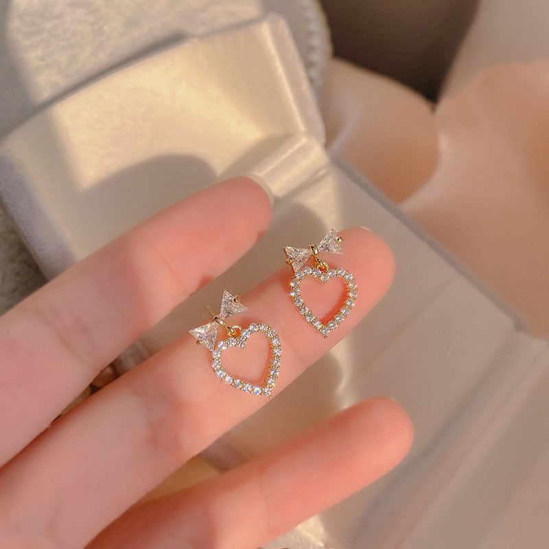 Buy Center Deal of the Day-Super Fairy Bow Love Heart Stud Earrings Online Influencer Refined Ear Clip