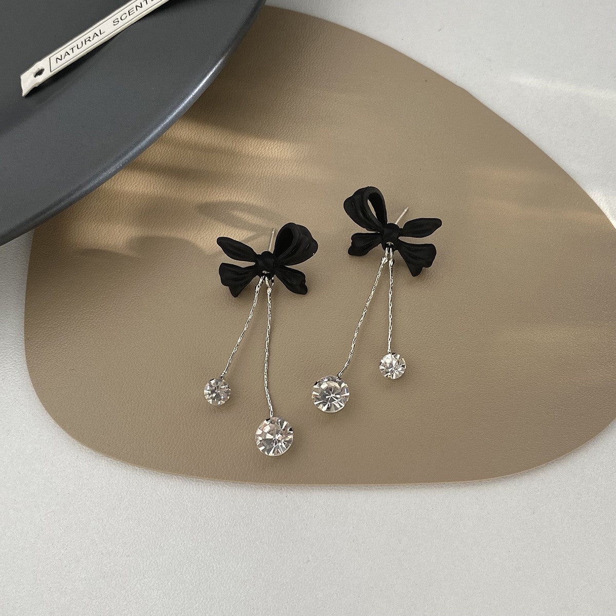 Buy Center Handpicked- Black Bow Zircon Tassel Earrings Versatile Temperament Socialite Earrings High-end Design Earrings Black