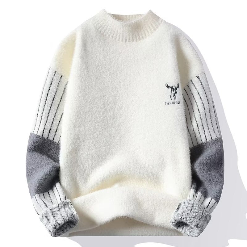 High-end Men's Single-layer Fleece-lined Half Turtleneck Sweater E550 White