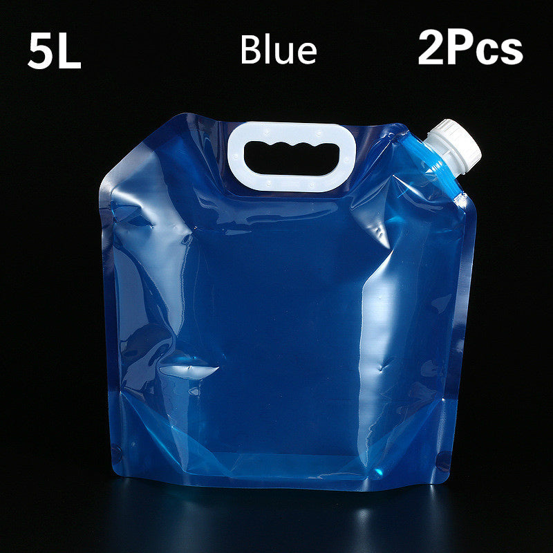 PVC Outdoor Camping Hiking Foldable Portable Water Bags Container Blue 5L 2pcs