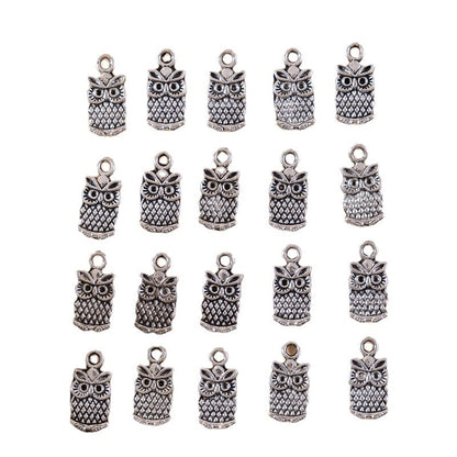 New DIY Ornament Accessories Retro Alloy Owl Pendant Antique Silver 10pcs