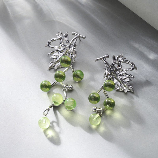 Hot New Items at Buy Center: Asymmetric Design Acrylic Green Grape String Earrings Green