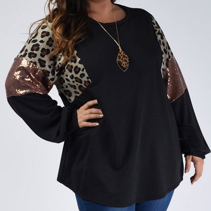 Plus Size Loose Slim Fit Leopard Floral Print Long Sleeve Pullover | Women's Clothing2 | Buy Center