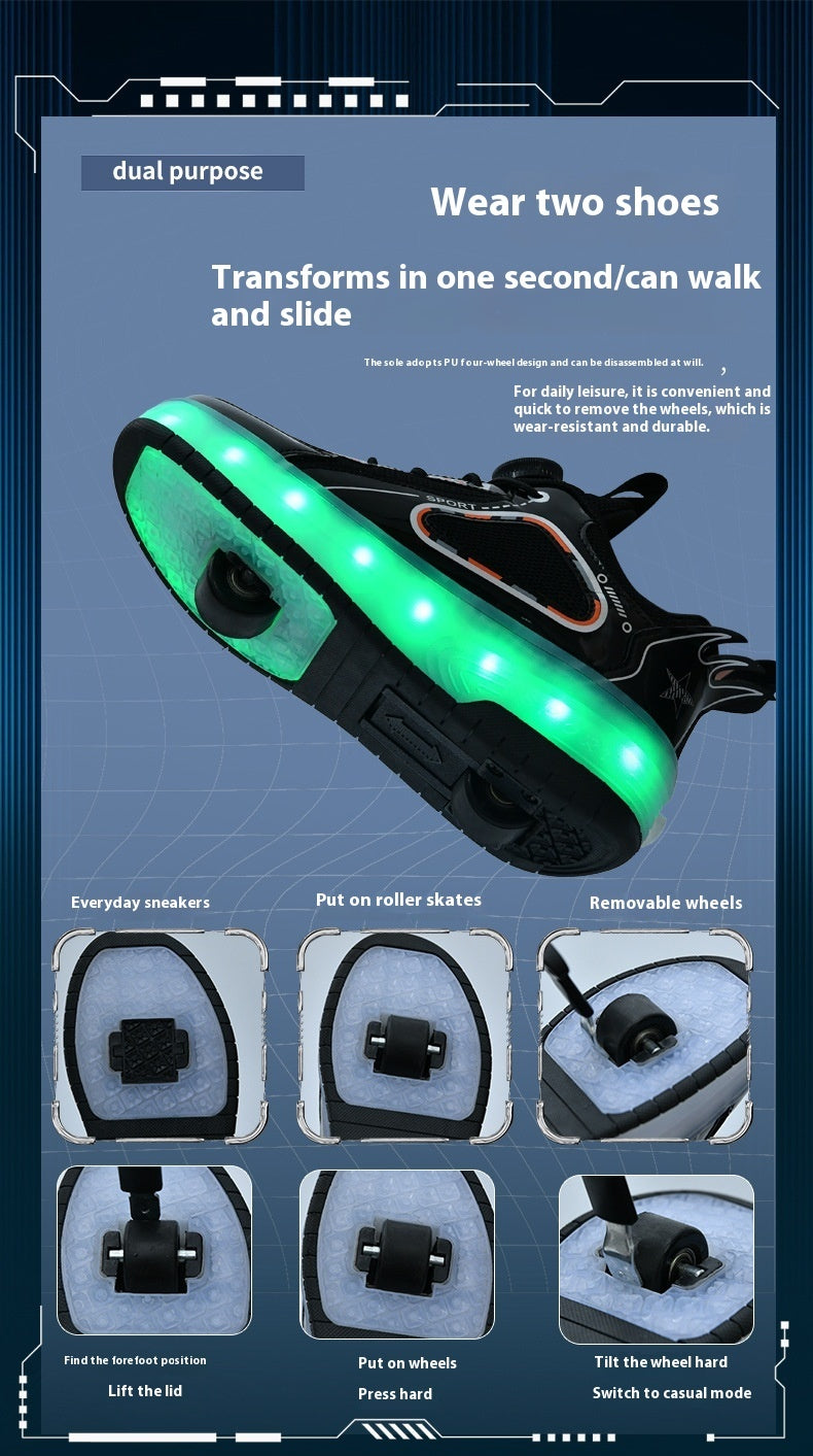 Fresh Arrivals at Buy Center: Double Wheel Heelys Children's Luminous Charging Roller Skating Deformation Skate Shoes