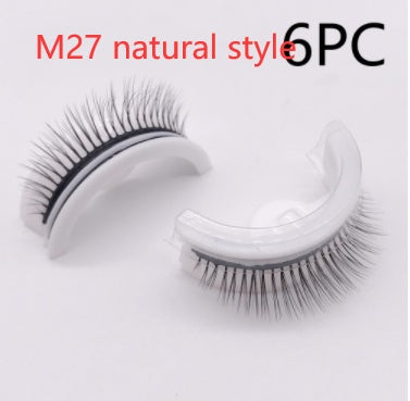 Buy Center Premium-Reusable 3D Mink Lashes Natural False Eyelashes Self Adhesive Fake Glue Free Makeup Eyelash Extension Silk M27 natural style PVC round box 6PCS