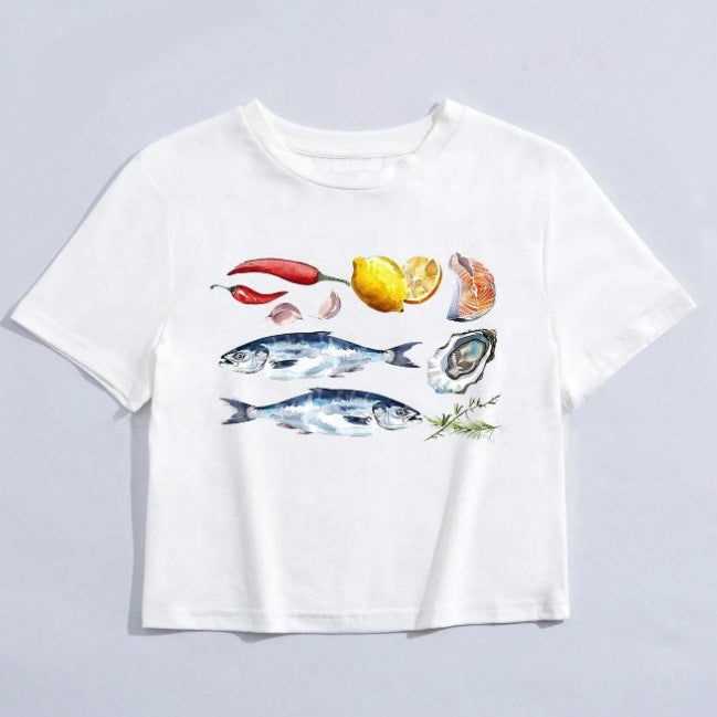 Just Arrived at Buy Center: Women's Round Neck T-shirt Letter Print Short-sleeve INS012