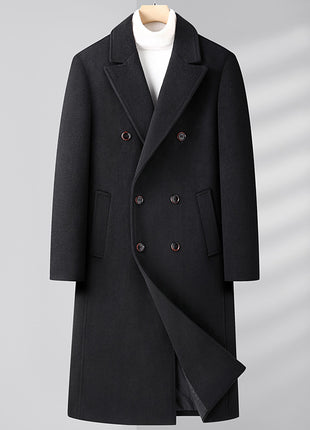 Manteau en laine d'automne et d'hiver au-dessus du genou, long, croisé, poche oblique