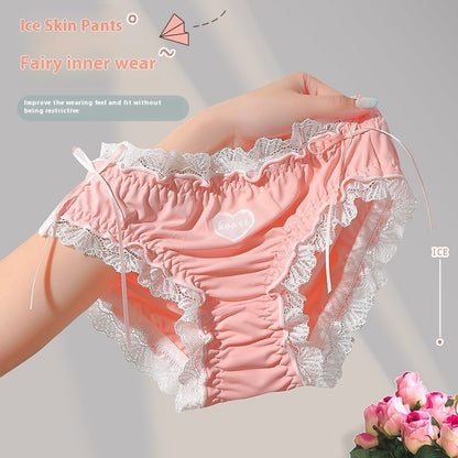 Just Arrived at Buy Center: Soft Ice Silk Underwear Women's Double-layer Antibacterial Lace Lace Briefs