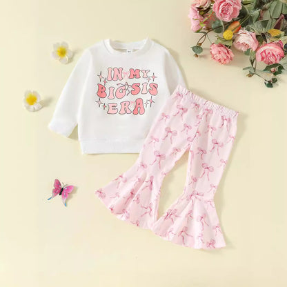 Fresh Arrivals at Buy Center: Letter Print Sweatshirt Bell-bottom Pants Suit Pink