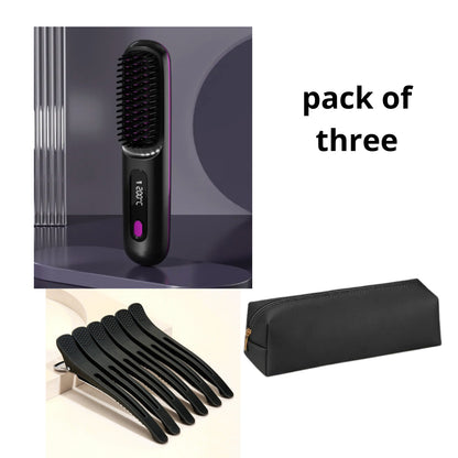 Peigne à cheveux lisse 2 en 1, lisseur sans fil, brosse à cheveux, chauffage rapide, boucleur chaud portable, chargement USB