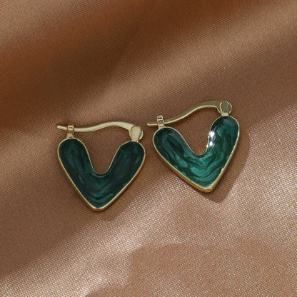 Buy Center Prestige-French Style Minimalist Heart-shaped Drop Glazed Earrings With Women's High-end Feel, Light Luxury, Niche Earrings, New Popular Peach Heart Earrings Green