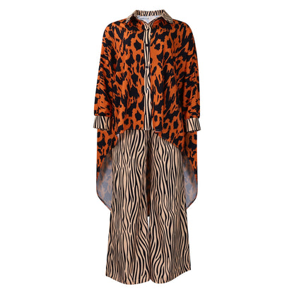 Buy Center Top Rated-Printed Style Shirt Wide Leg Pants Two-piece Set African Suit Brown