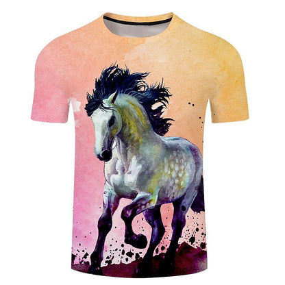 Hot New Items at Buy Center: Men's 3d Horse Printed T-shirt Riding Crew Neck Short Sleeve Streetwear Hip Hop Trend FJ00085