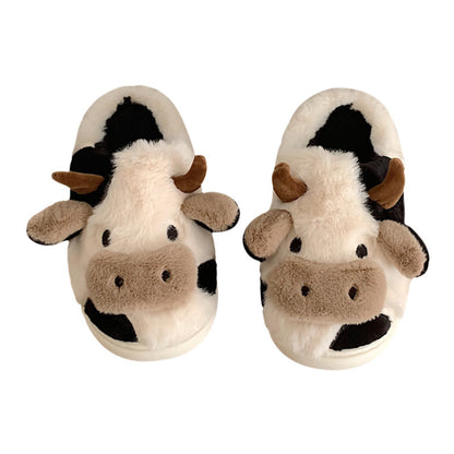 Cute Cow Animal Slipper For Women Girls Fashion Kawaii Soft Fluffy Winter Warm Slippers Woman Cartoon Milk Cow House Slippers Funny Shoes