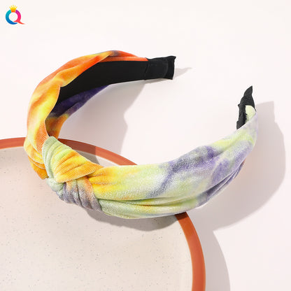 Buy Center Trend-Fabric Headband Tie-dyed Velvet Knotted Headband Thickened Yellow Coffee Fabric