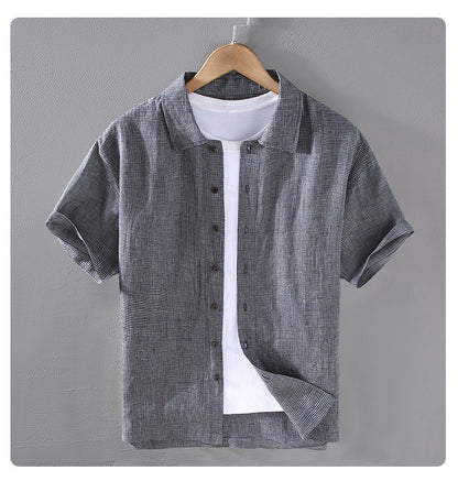 Fresh Arrivals at Buy Center: Men's Woven Fine Plaid Linen Short Sleeved Shirt