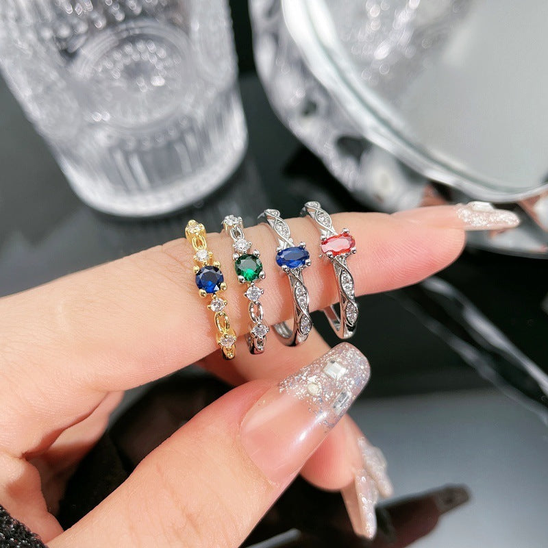 Buy Center Trend-Design Niche Colored Gems Open-end Zircon Ring Retro