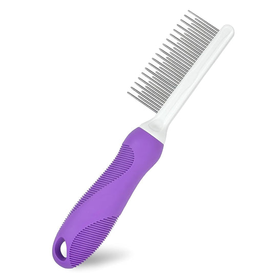 New Detangling Pet Comb For Dog Cat Grooming Comb With Long Short Stainless Steel Teeth Safely Remove Knots Tangles For Healthy Shiny Coat Gentle Effective Detangling Tool For Pet Hair Purple