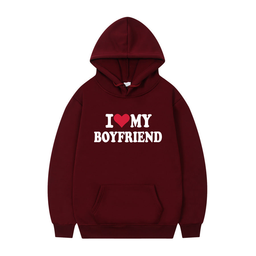 New at Buy Center: I Love My Boyfriend Print Hoodie Sweatshirt Pullover