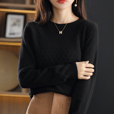 Pure Wool Sweater Women's Round Neck Pullover Loose Buy Center