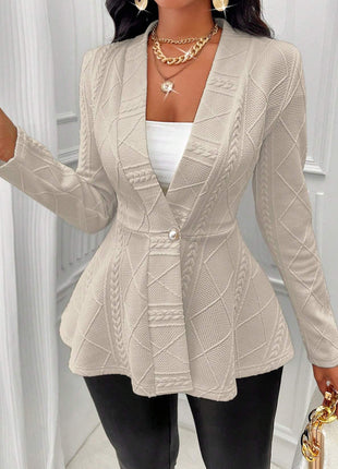 Veste à manches longues ajustée à bouton unique en texture jacquard pour femme