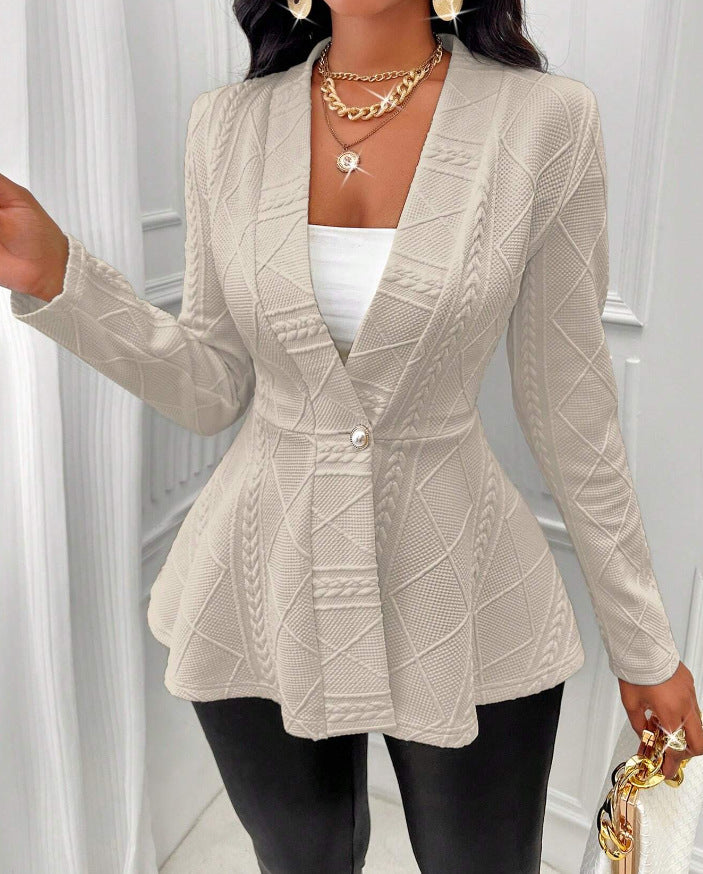 Women Jacquard Texture Single Button Slim-fit Long-sleeved Jacket