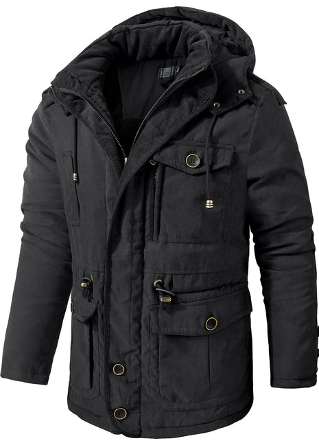 Manteau mi-long en coton épais doublé polaire pour homme grande taille