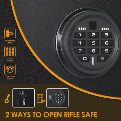 Home Rifle And Pistols Gun Safe With LED Light And Alarm System,Digital Keypad Lock,Quick Access 4-5 Rifle And 2 Pistol,Long Gun Cabinet With Removable Shelf,Built-in Small Cabinet Buy Center