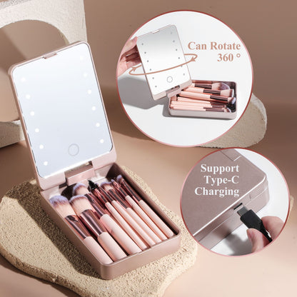 Pinceaux de maquillage rechargeables avec miroir lumineux