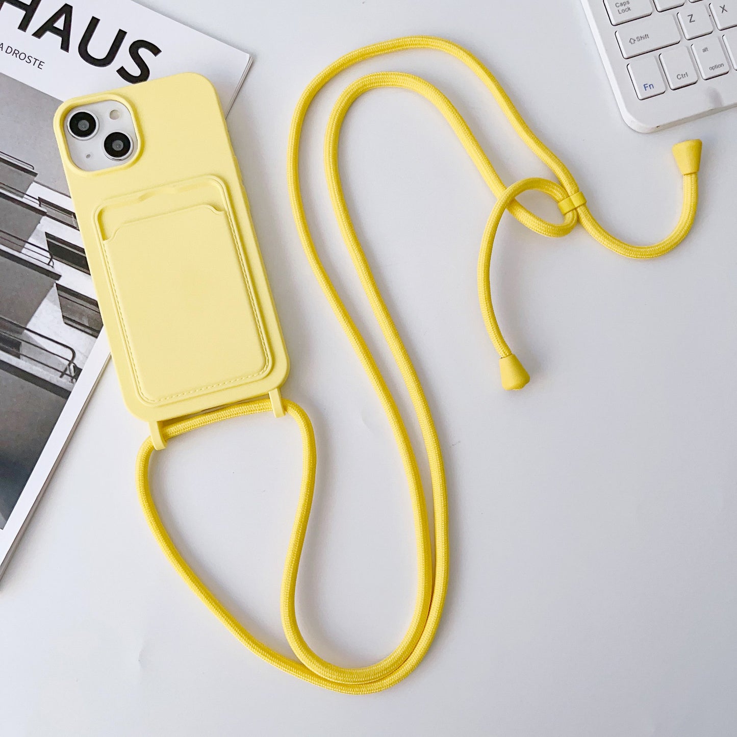 Hot New Arrivals at Buy Center: Integrated Card Holder Cross Body Lanyard Phone Case Silicone Color Protective Cover Yellow