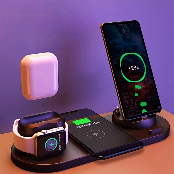 Wireless Charger For IPhone Fast Charger For Phone Fast Charging Pad For Phone Watch 6 In 1 Charging Dock Station | Phones & Accessories1 | Buy Center